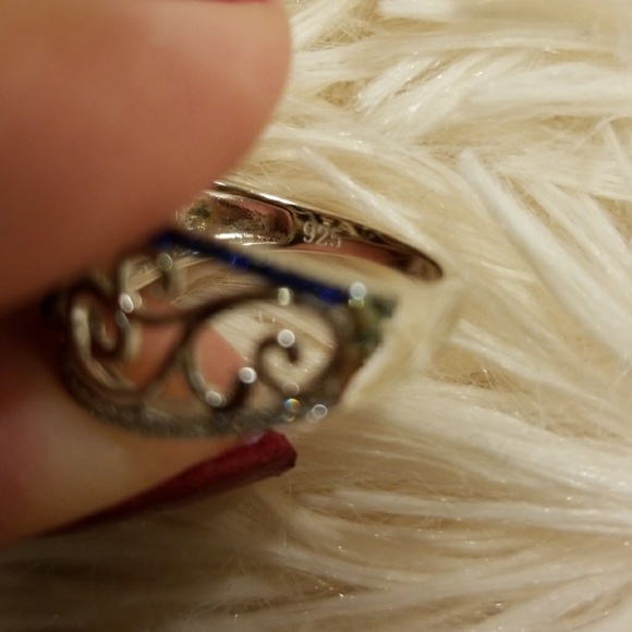 Sterling Silver with blue vines, CZ ring - Picture 3 of 4